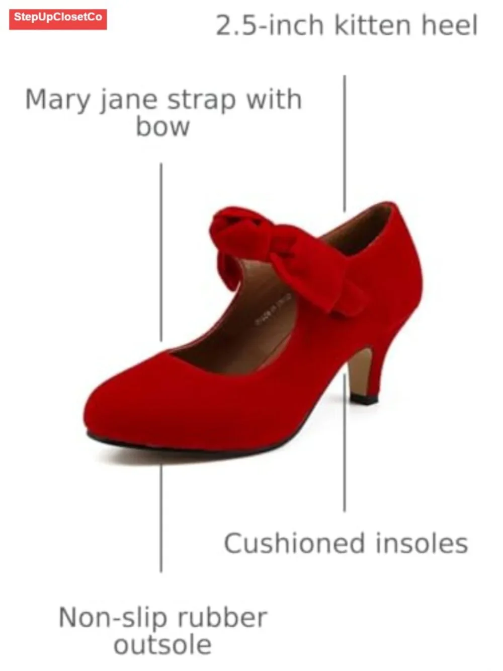 Women's Bow Mary Jane Kitten Heel Pumps Dress Shoes with Hook-and-Loop Strap